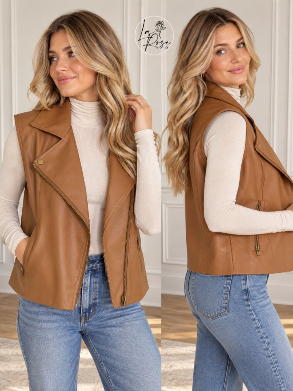 Deanna Oversized Vest Jacket | Women's Brown Tan Neutral Faux Leather Style